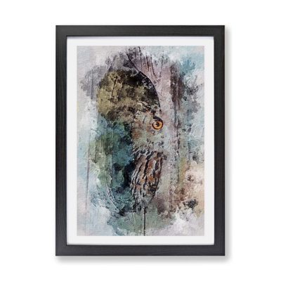 Peeping Great Horned Owl In Abstract - Single Picture Frame Painting