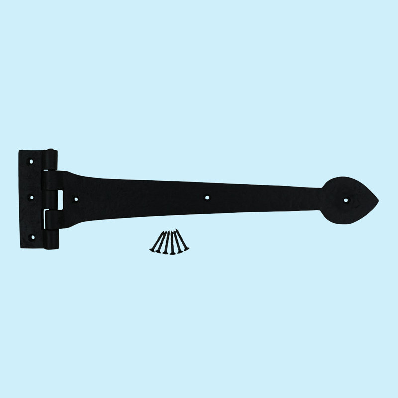 15-Inch Black Wrought Iron Spade Tip Gate Strap Hinge