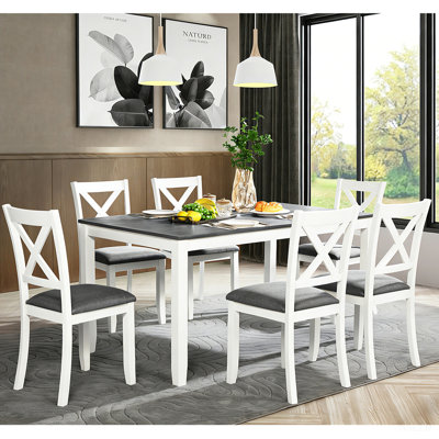 Ensemble 7 pièces de table à manger et chaises en bois massif, table moderne de 58,5 pouces avec 6 chaises rembourrées (style X-Back) ou cuisine, salle à manger