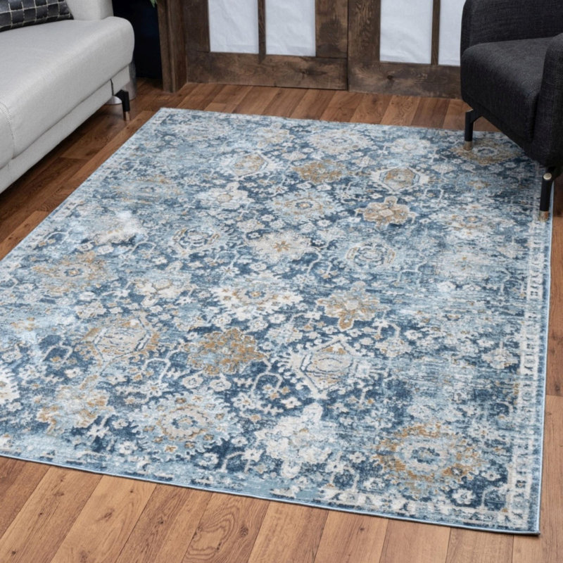Tapis bleu Noble, Rectangle 5 pi 3 po x 7 pi 3 po