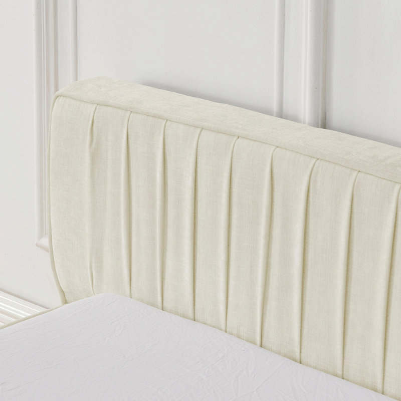 Structure de lit tapissier avec tête de lit, Beige