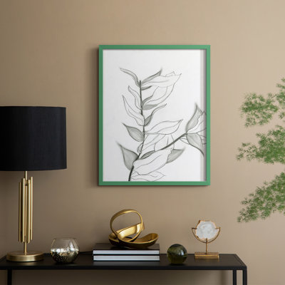 Reproduction encadrée de feuillage gris anthracite - bois massif