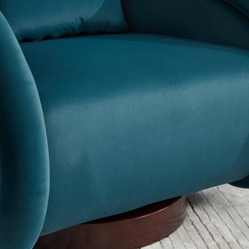 Fauteuil moelleux en velours doux pivotant à 360 degrés avec base en bois d'hévéa massif, tapis antidérapants et installation rapide, pour un espace de vie principal