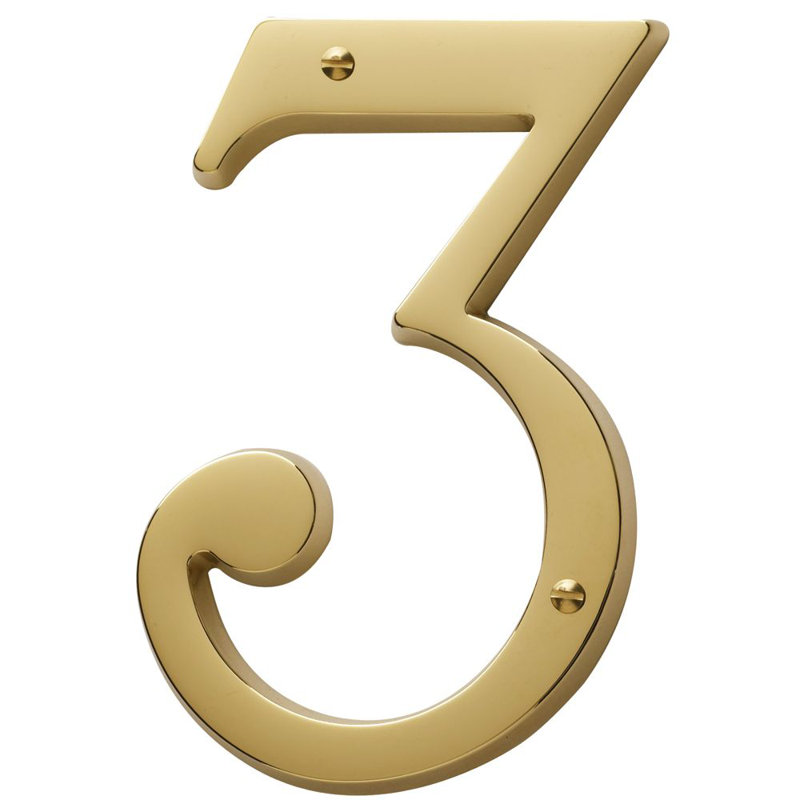 4.75" H Brass House Number, 3, Lifetime Brass