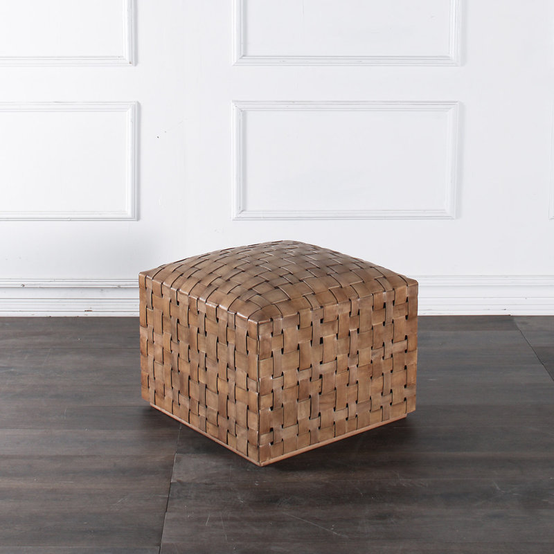 Repose-pieds rectangulaire en cuir véritable Amiliyah de 23 po de largeur