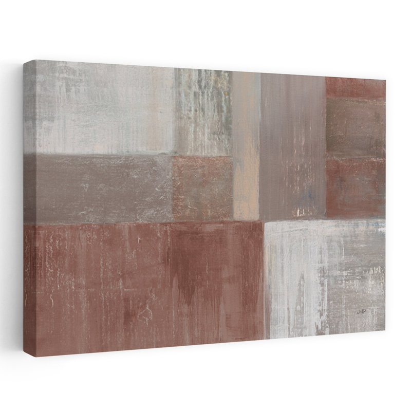 Homespun rouge contemporain abstrait gris brun gris, H 24 po x l 16 po
