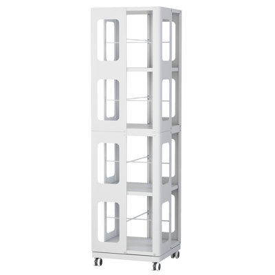 4 All Rotating Bookshelf, 360 Wheels, White, Spacious And Robust, Quick Assembly Work, High Space Utilization Effect , Assembly, Rate