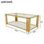 Table basse moderne en verre transparent, rectangulaire, métal asymétrique, finition dorée et tablette inférieure, 47,5 po