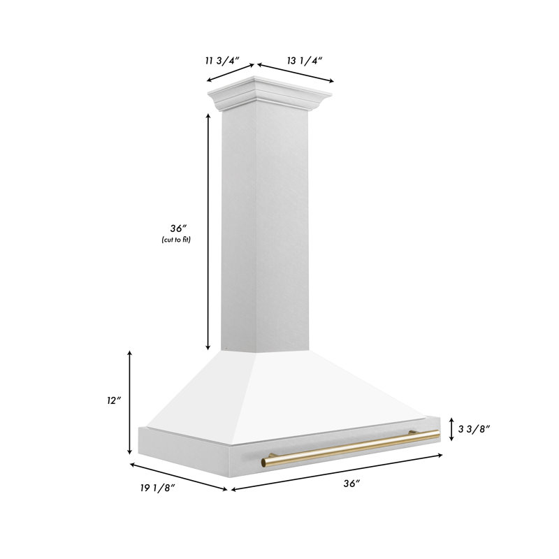 36" 400 CFM Ducted Wall Mount Range Hood, White Matte/Gold