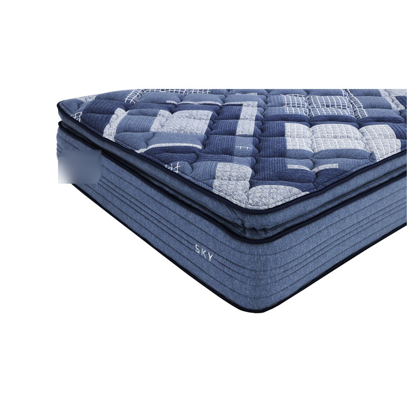 Matelas pour grand lit bleu et multi-poches 14 po avec mousse à mémoire de forme, couches de mousse, housse de lit super douce, unité compressée et roulée, tissu,