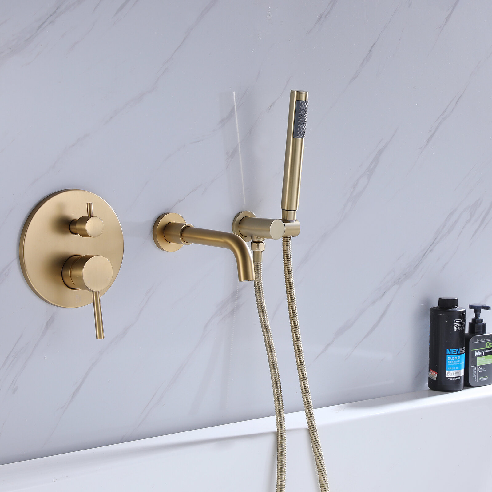 MODLAND Modern Wall Mounted Bathtub Faucet With Handheld Shower, Bathroom  Solid Brass Tub Filler Faucet & Reviews