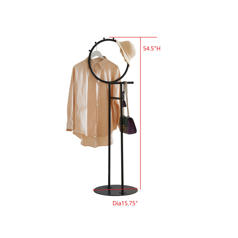 Cheska Suit Valet Stand with Circular Frame - Tie Jacket Clothes Hooks, Freestanding Clothing Organizer, Black
