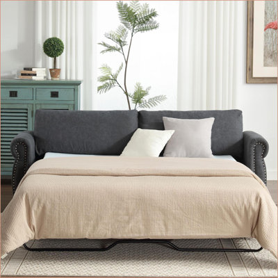 Canapé-lit convertible 2 en 1 80,7 po avec matelas 63 po x 70,9 po Sofas | Style rétro | Gris clair | Tissu + métal