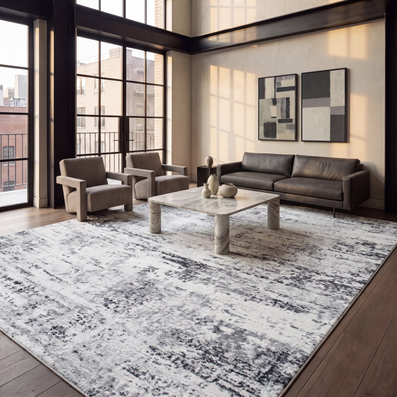 Tapis abstrait Grandview 700 Performance, Grey/Ivory, Rectangle de 10 pi x 14 pi