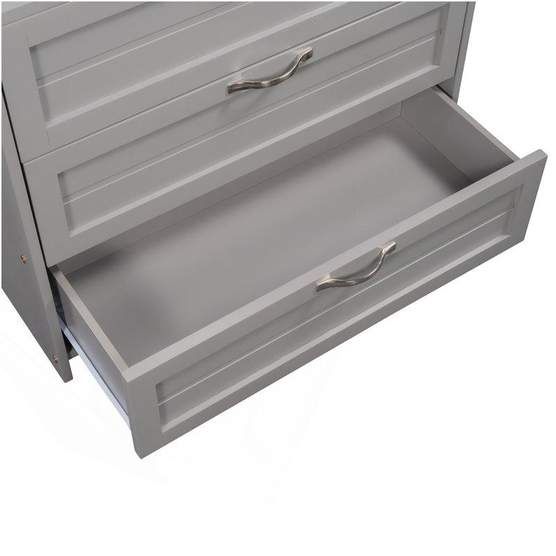 Lit mezzanine bas simple avec armoires, tablettes et glissade - gris