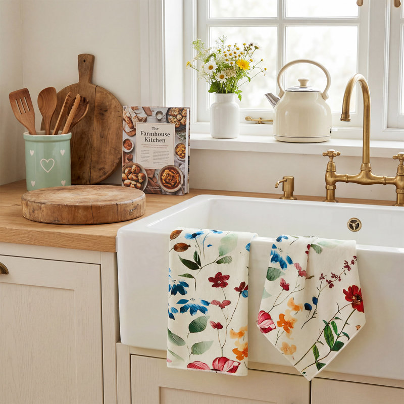 Paquet de 6 linges à vaisselle en microfibre à imprimé floral, 17,7 x 26 pouces