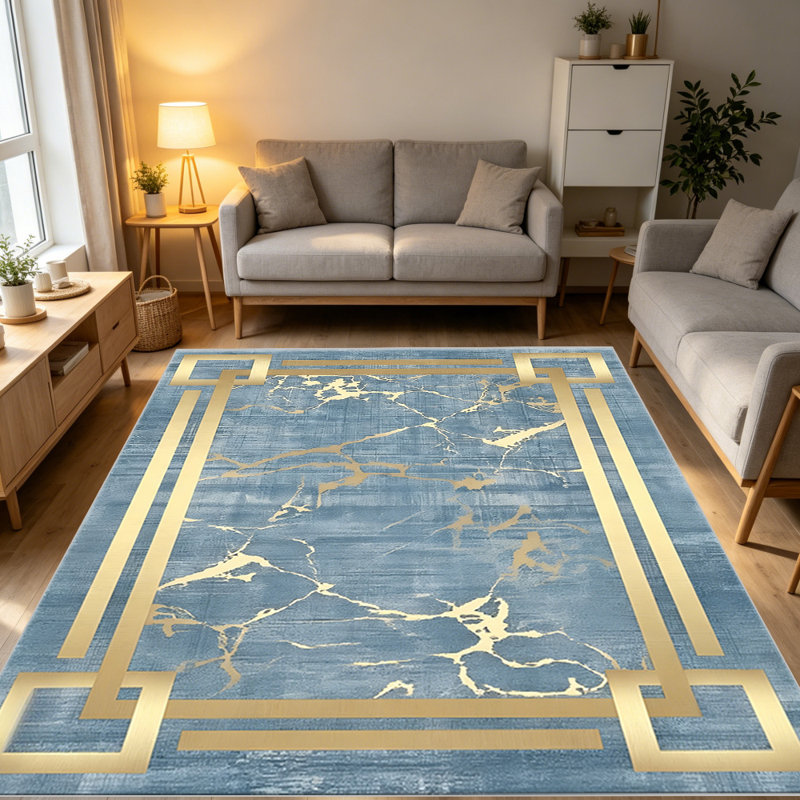 Classic Blue & Gold carpet-easy to clean, machine-washable, soft and comfortable; suitable for door mats, kitchens, living rooms, bedrooms, corridors, and laundry areas. Easy to clean, durable carpet for home decoration.