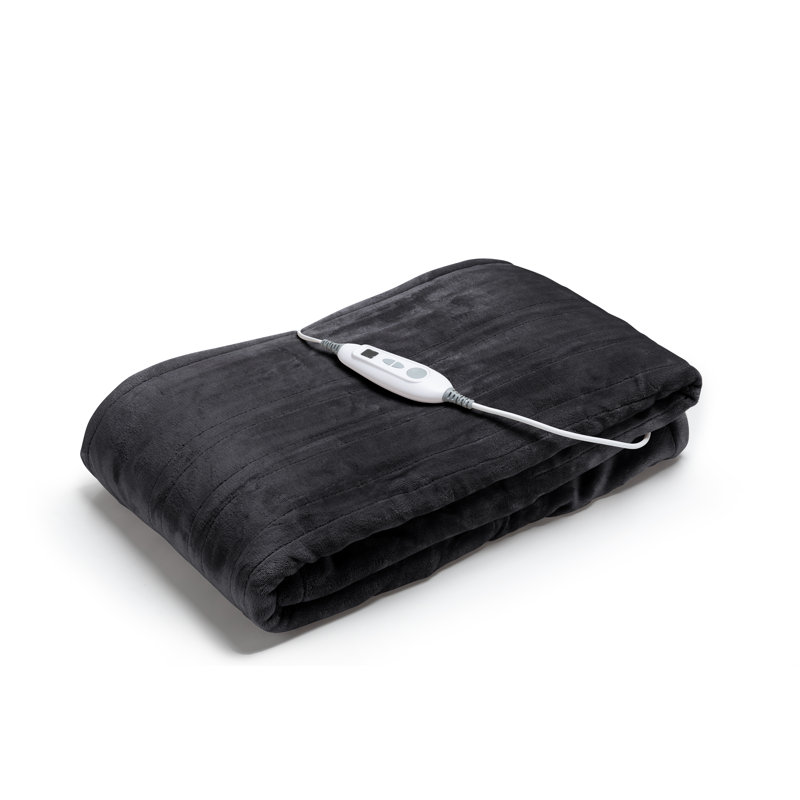 Weylyn Plain Weave / Muslin Heated Throw Blanket, Black