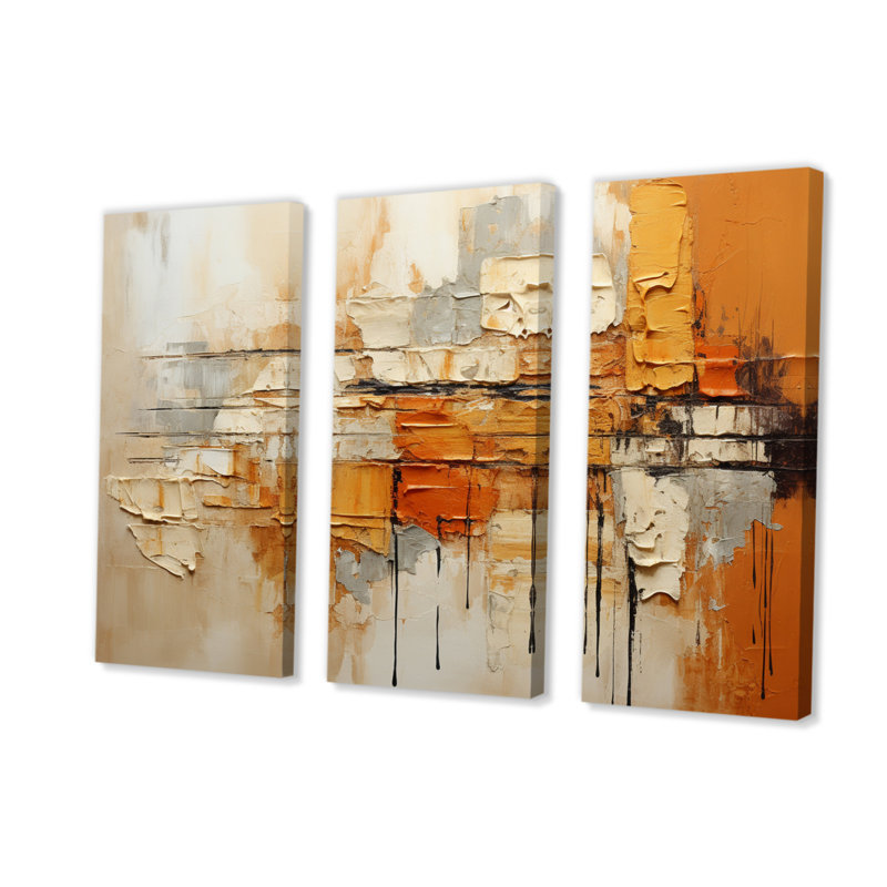 " Orange Impressions III " by Designart 3 - Pieces, 28" H x 36" W x 1" D
