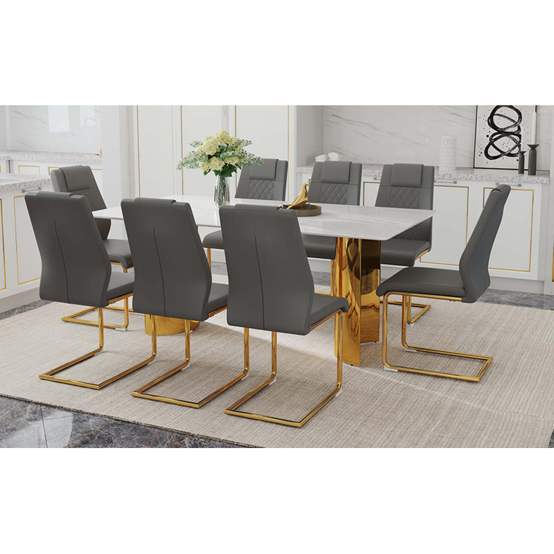 Ensemble de table et de chaises 9 pièces, une table avec pieds en acier inoxydable et 8 chaises, 9 pièces : table, 8 chaises