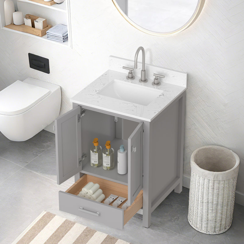 Cholena 24 Inch Bathroom Vanity With Single Sink, Gray, Brushed Nickel
