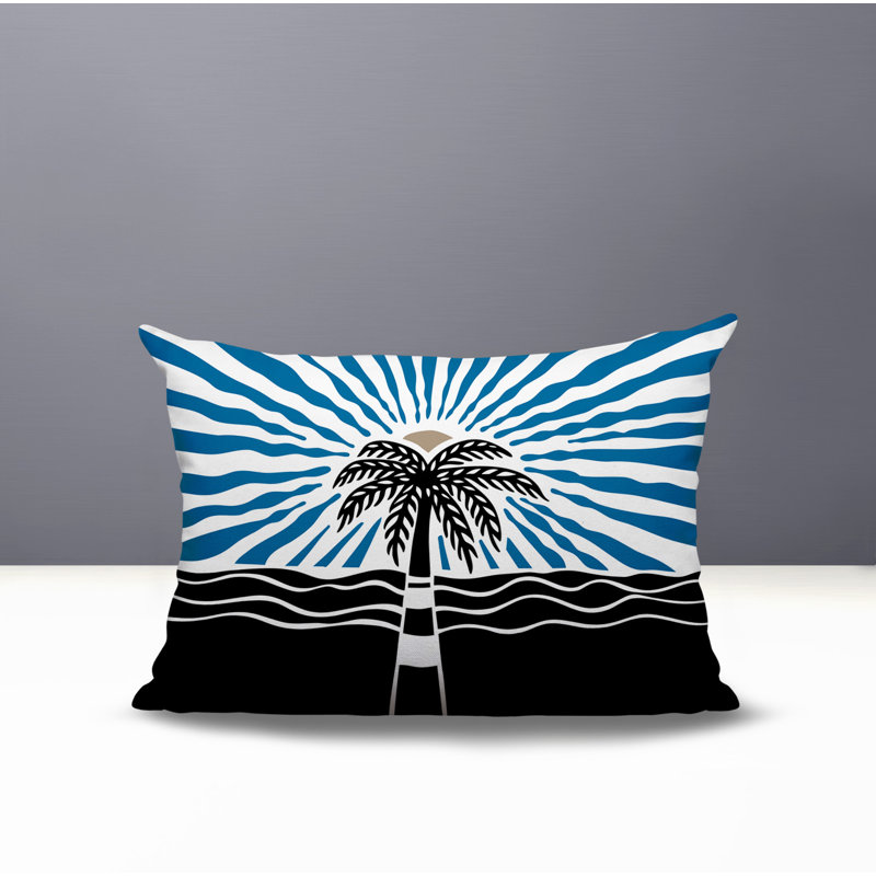 Oreiller rectangulaire réversible intérieur / extérieur Aky Palm, Turquoise, Rectangle H 18 po x l 25 po