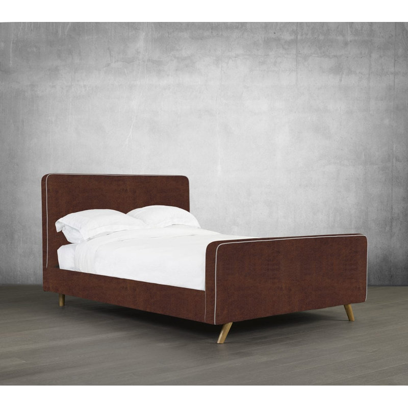Lit plateforme en tissu d’ameublement Nathanael, Double, Similicuir - caramel