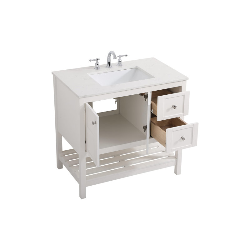 Elena 36'' Single Bathroom Vanity with Engineered Marble Top, White