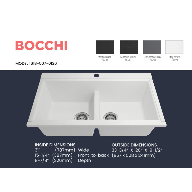 Baveno Lux 33.86 in. L Undermount Double Basin Kitchen Sink