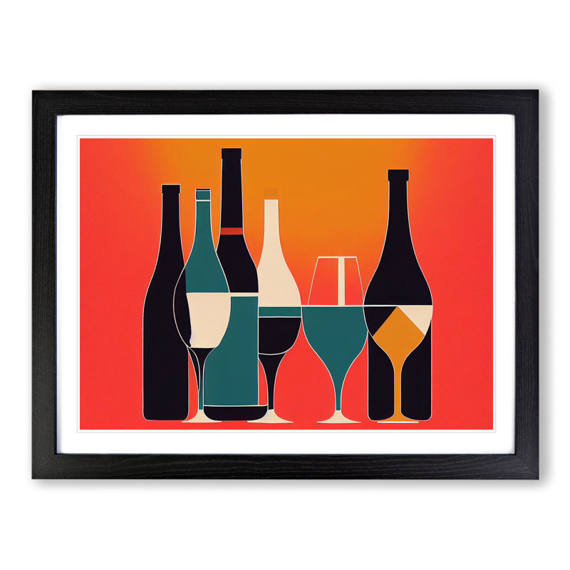 XH1022-10171X Wine Bottle Retro Art Vol.4 Abstract - Single Picture Frame Print, Black, 46cm H x 64cm W x 2cm D