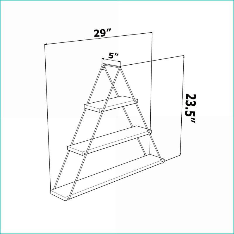 Bibliothèque flottante | Étagère triangulaire rustique en métal | Brun noyer / jaune moutarde | Fixation murale | Chêne | Bois massif