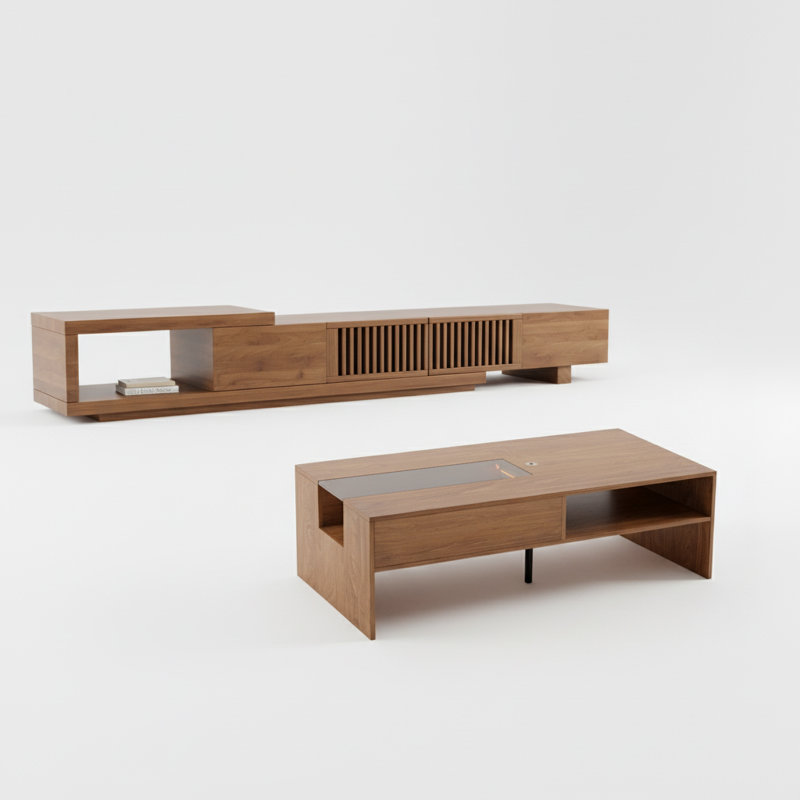Meuble télé et table basse style Mid-Century moderne (ensemble de 2)