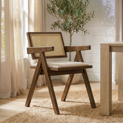 Mila Rattan Solid Wood Dining Chairs, Walnut
