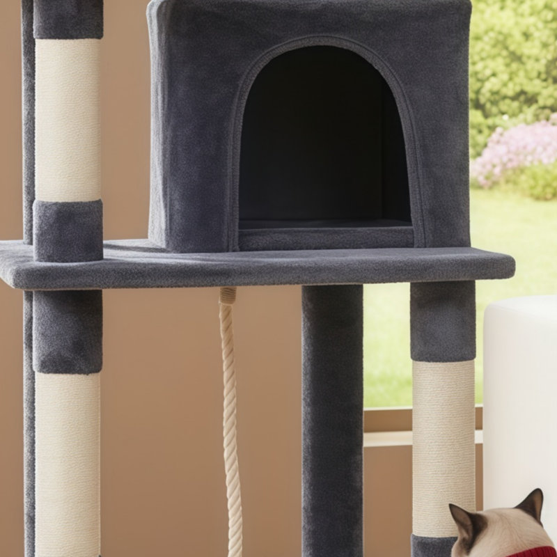 Grand arbre à chat de 63 pouces en sisal multi-couches avec grattoir + lit pour chat + hamac + boule suspendue + plateforme allongée, dédié aux chats pour jouer et se reposer