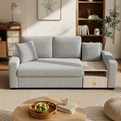 Modern Sofa Couch 79.3" Modular Sofa Upholstered Sofa Couch With Storage Armrest And Center Console For Living Room, Grey