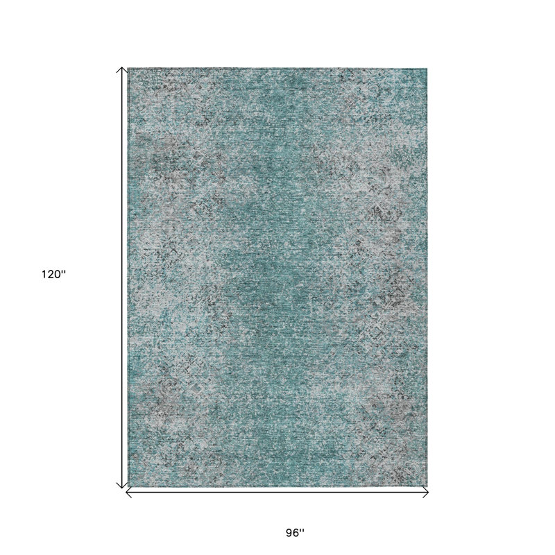 Tapis d'extérieur lavable 8 pi x 10 pi bleu sarcelle et gris anthracite