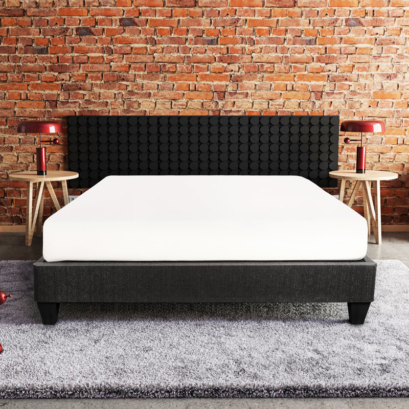 Structure de lit rembourrée, de couleur gris foncé, de style moderne, peut être fixée à une tête de lit de style contemporain, assemblage simple, solution d'emballage compacte