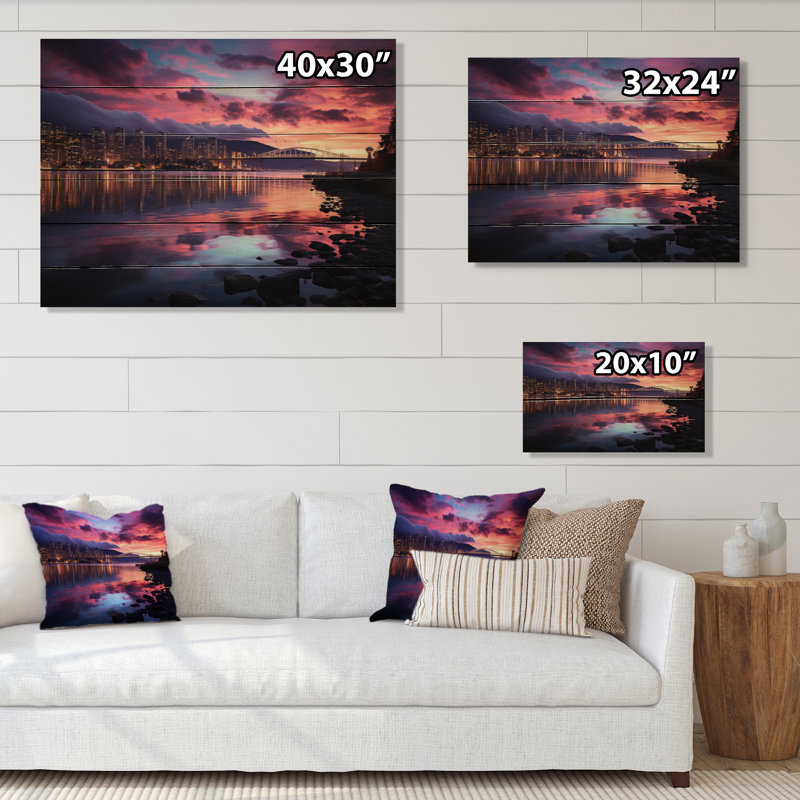 Canada Vancouver, crépuscule sur bois, H 10 po x l 20 po x P 0,78 po