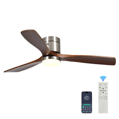 52 In. Wood Indoor Black Ceiling Fan With Dimmer Led Light And Dc Reversible And App/Remote Control And Memory Function