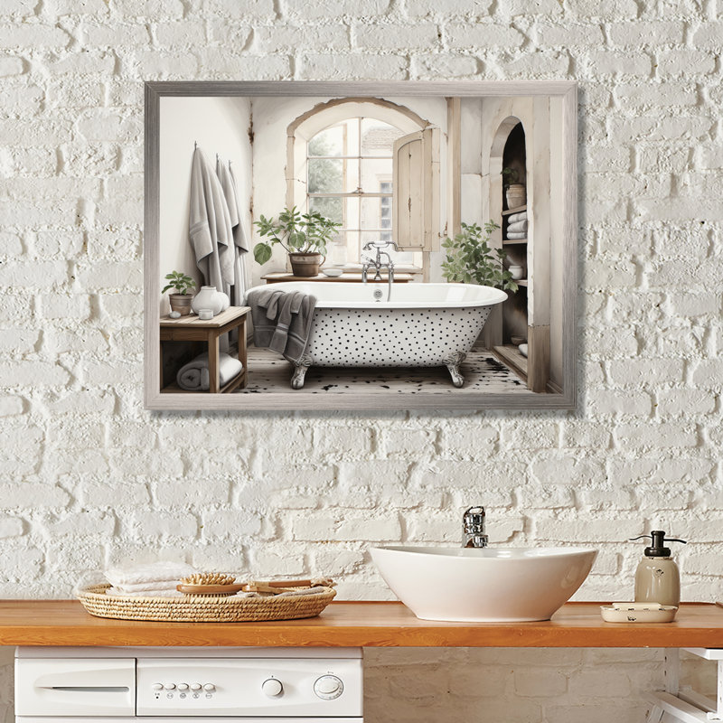 Impression sur toile Minimalisme Bath Of Serenity II - Laundry, Cadre simple argenté, H 16 po x l 32 po x P 1 po