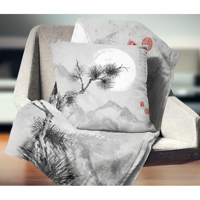 Branche de pin - coussin à imprimé floral, Carré, 16 po x 16 po