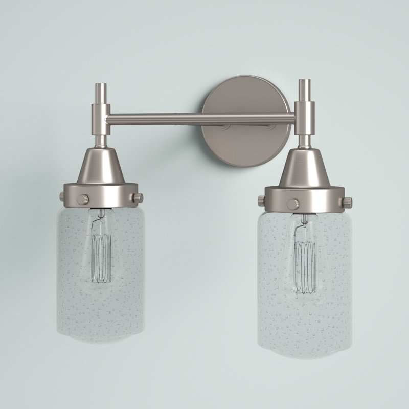 Éclairage pour meuble-lavabo à 2 lumières à intensité variable Gayle, Ampoule DEL rétro 4 watts, Nickel satiné, Grainé
