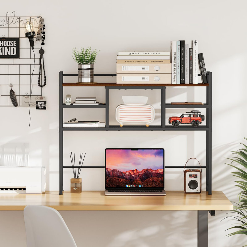 Desk Hutch Dorm, Countertop Storage Hutch With 5 Shelves For Computer Desk, Multipurpose Wood Desktop Display Organizer Rack For Home Office Dorm