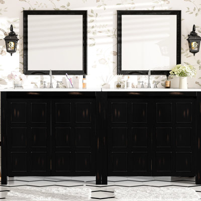 Meuble-lavabo 72 po avec double vasque - style rétro, fabrication, poignées dissimulées pour un look élégant, bois massif, portes à fermeture en douceur, conception à trou de trop-plein