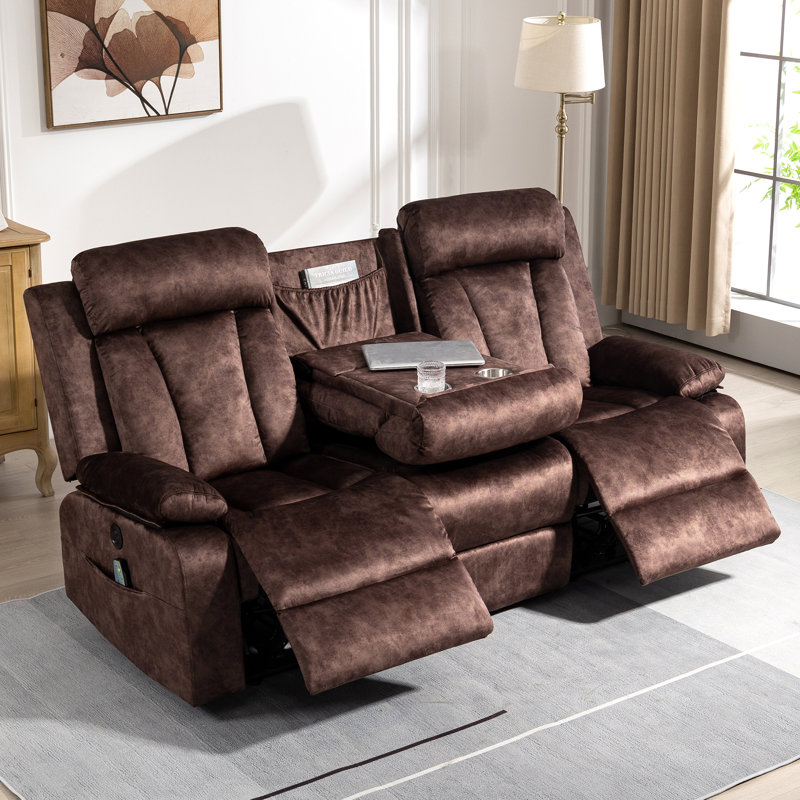 Gerrilyn 81.9'' Velvet Power Reclining Sofa, Brown