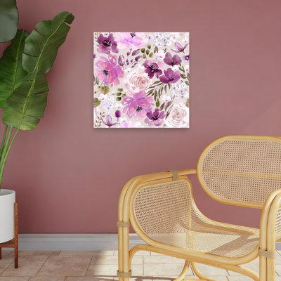 Floral, chaos, aquarelle, motif floral, délicat, romantique, lavande, violet, printemps, été, art mural