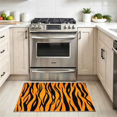 Black Machine Washable,of Tiger Wild for Banner Zebra Indoor Area Rug