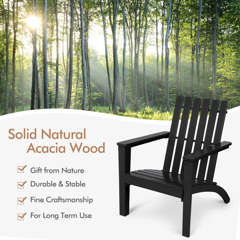 Chaise Adirondack en bois massif Pudsey, Noir