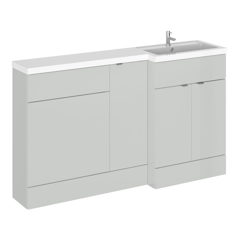 Fusion Fitted Furniture - Gloss White 1505mm Bathroom Vanity with Basin, Right-Handed, Anthracite Woodgrain