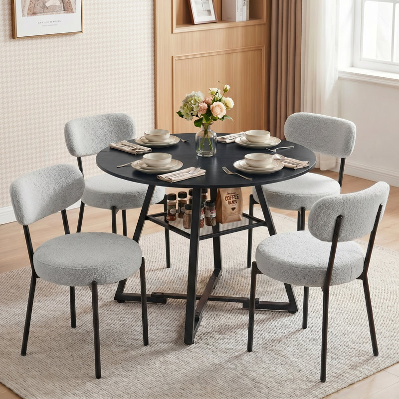 Table de salle à manger industrielle 42 "avec chaises rembourrées, ensemble de table de cuisine, 7 Pieces: Table, 6 Chairs